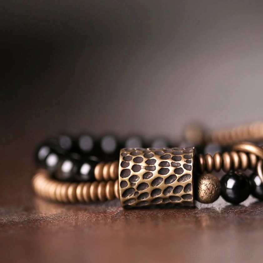 Rainbow obsidian double layer healing bracelet with copper for energy balance and spiritual protection