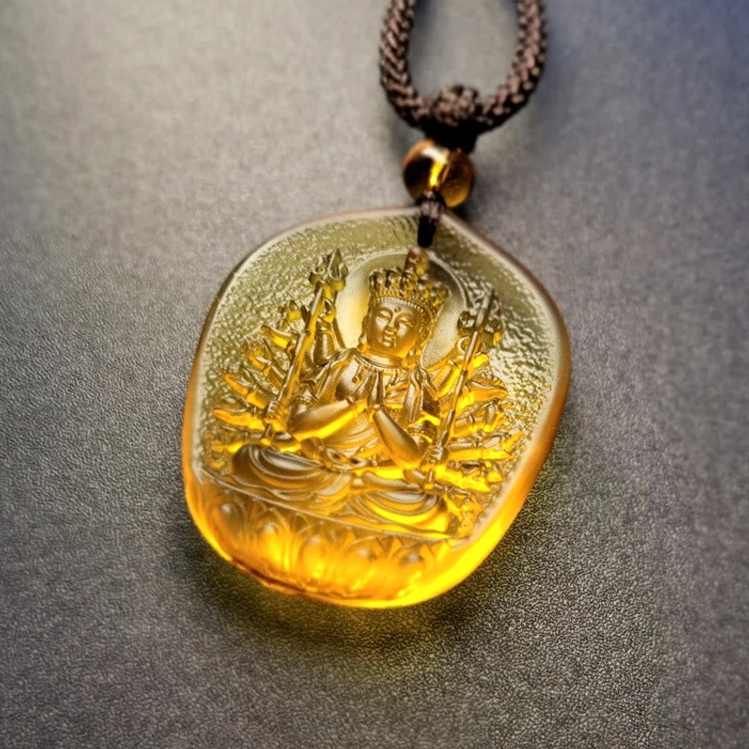 Rat Zodiac Thousand-Armed Avalokitesvara Buddha Liuli Crystal Pendant - Multi-Armed Divine Guardian