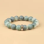 Rat zodiac natal Buddha bodhi seed bracelet with engraved Om Mani Padme Hum mantra and copper alloy charm