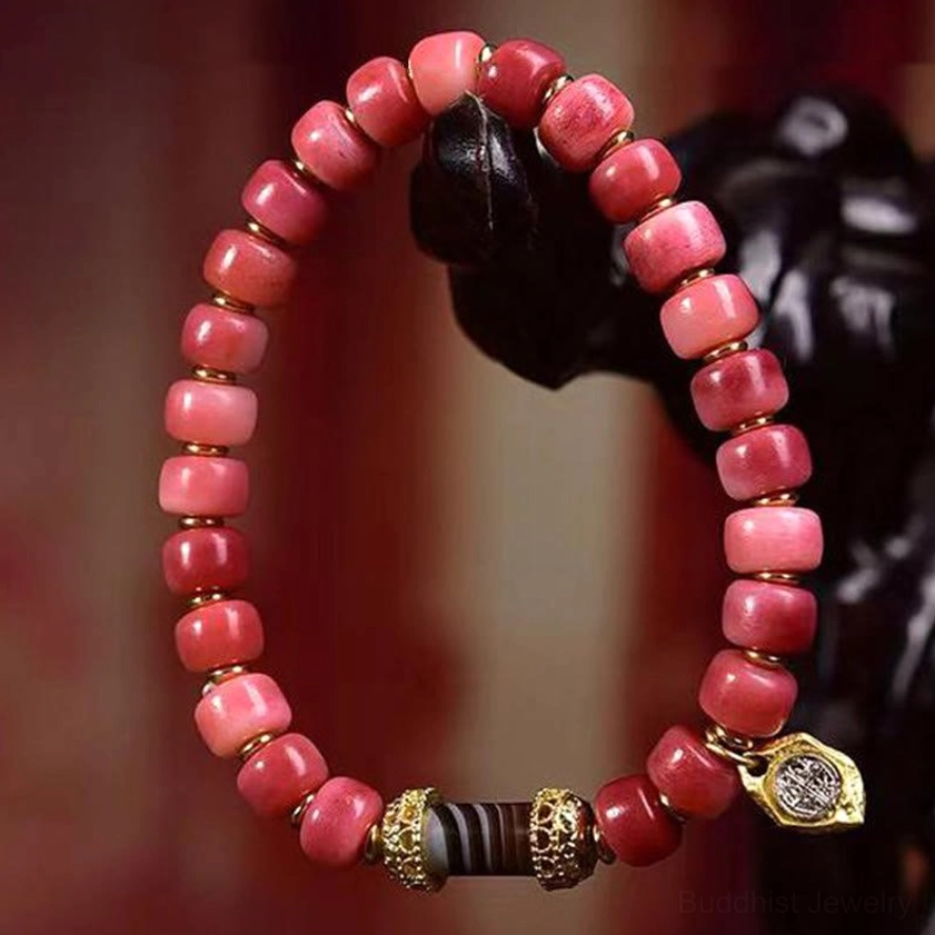 Red agate Buddhist bracelet with camel bone beads protection and good fortune spiritual accessory