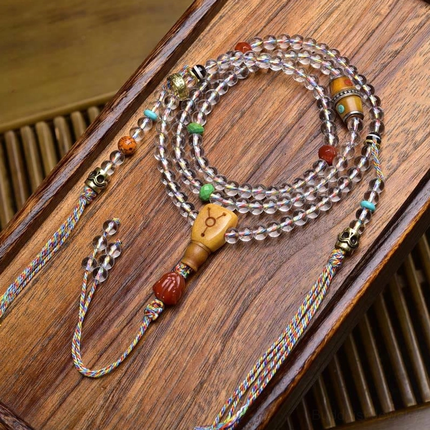 Red agate Buddha's hand protective 108-bead Buddhist mala with 6mm crystal beads