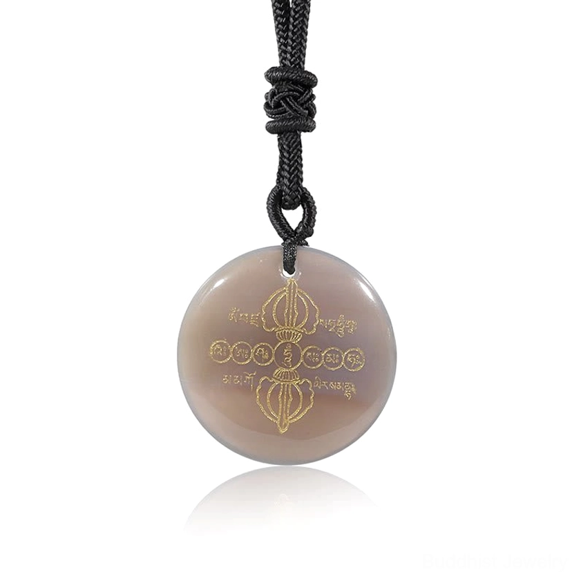 Red Agate Buddhist Pendant with Gold Vajra Engraving - Confidence Necklace Stone