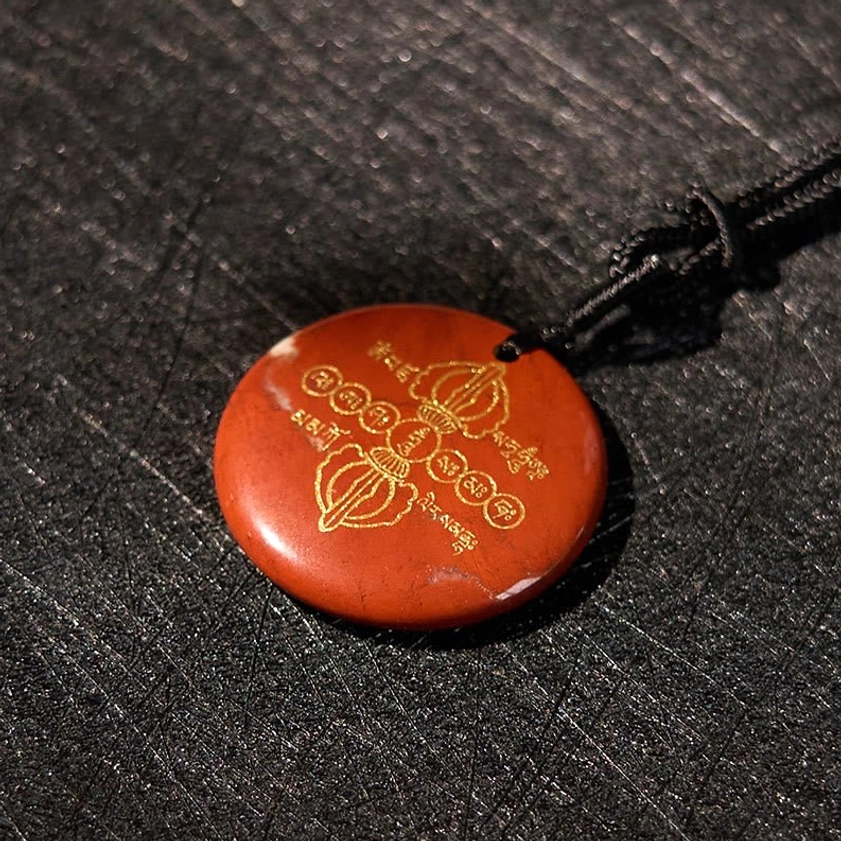 Red Agate Buddhist Pendant Necklace with Sanskrit Symbols - Self-Confidence Stone