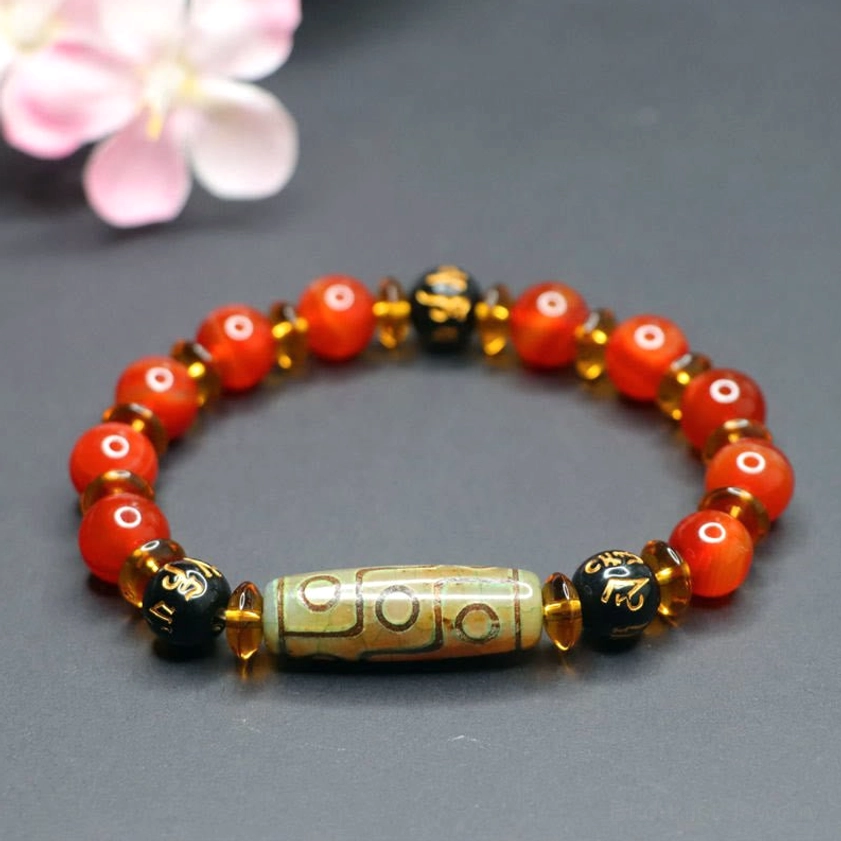 Red agate nine-eye dzi bead bracelet lifestyle wear - spiritual daily accessory