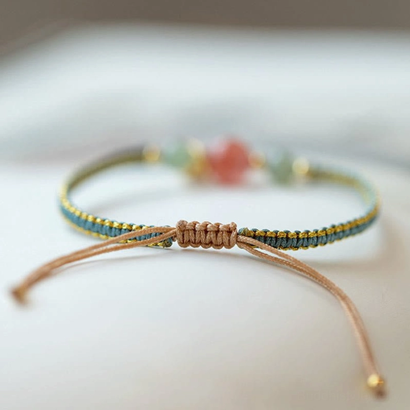 Alternative brown woven red agate lotus bracelet with simple knot closure