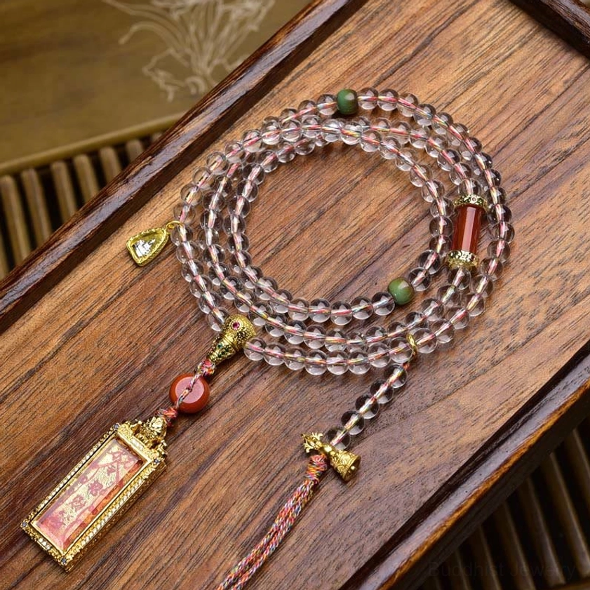 Red agate peace buckle 108-bead Buddhist mala with protective symbolism 6mm beads