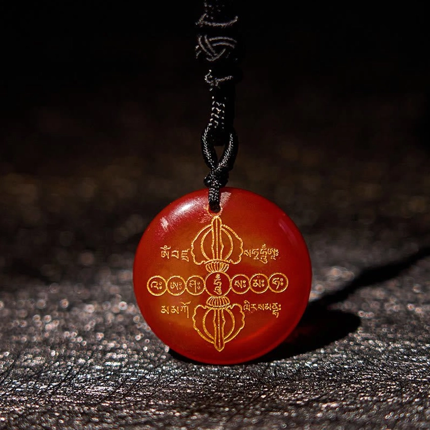 Red Agate Vajra Dorje Buddhist Pendant - Emotional Healing and Calm Stone Necklace