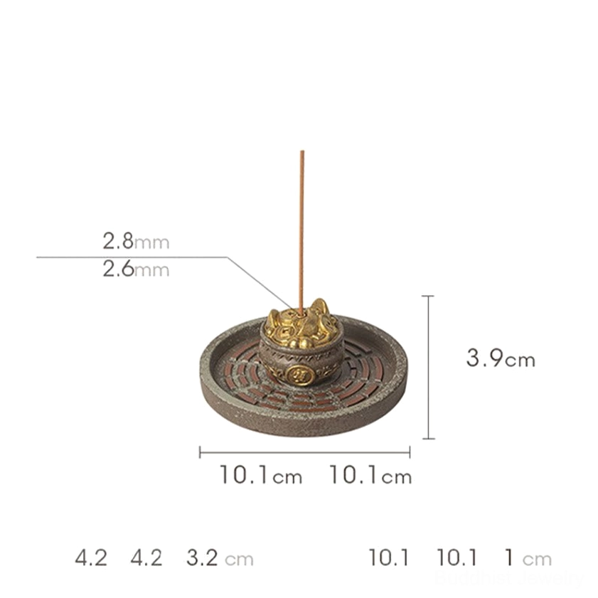Red Bagua tray incense burner with engraved Buddhist symbols and gold accents for home altar setup