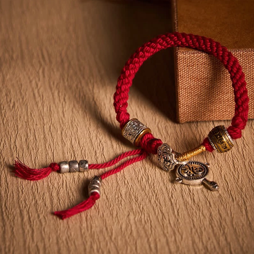 Red Buddhist String Bracelet Wrist Size Fit Demonstration