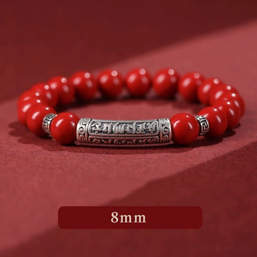 8mm red cinnabar beads combined with 999 sterling silver Six True Words blessing charm