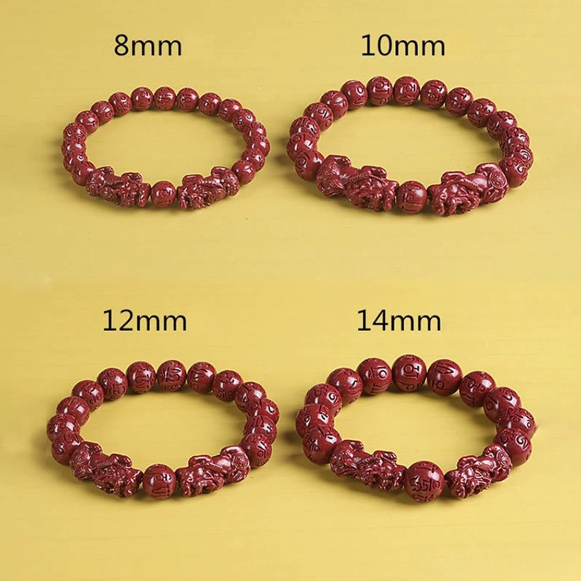 Natural red cinnabar beads bracelet featuring double protective Pixiu charms