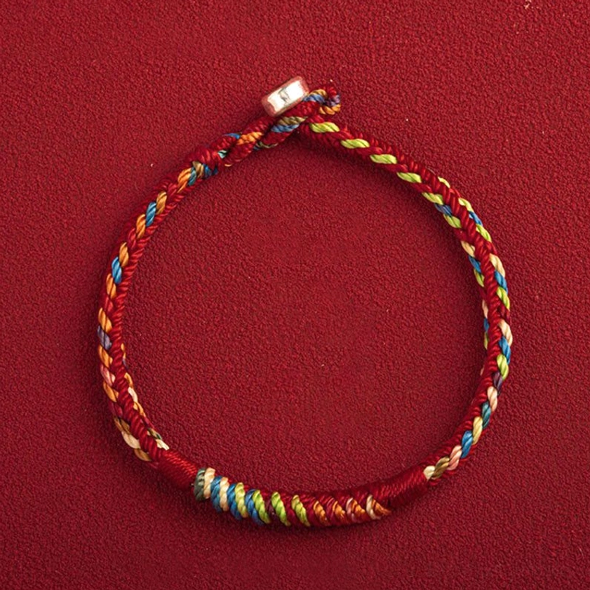 Red five-color thread multicolored Buddhist bracelet with King Kong Knot, available in 925 silver or alloy buckle styles