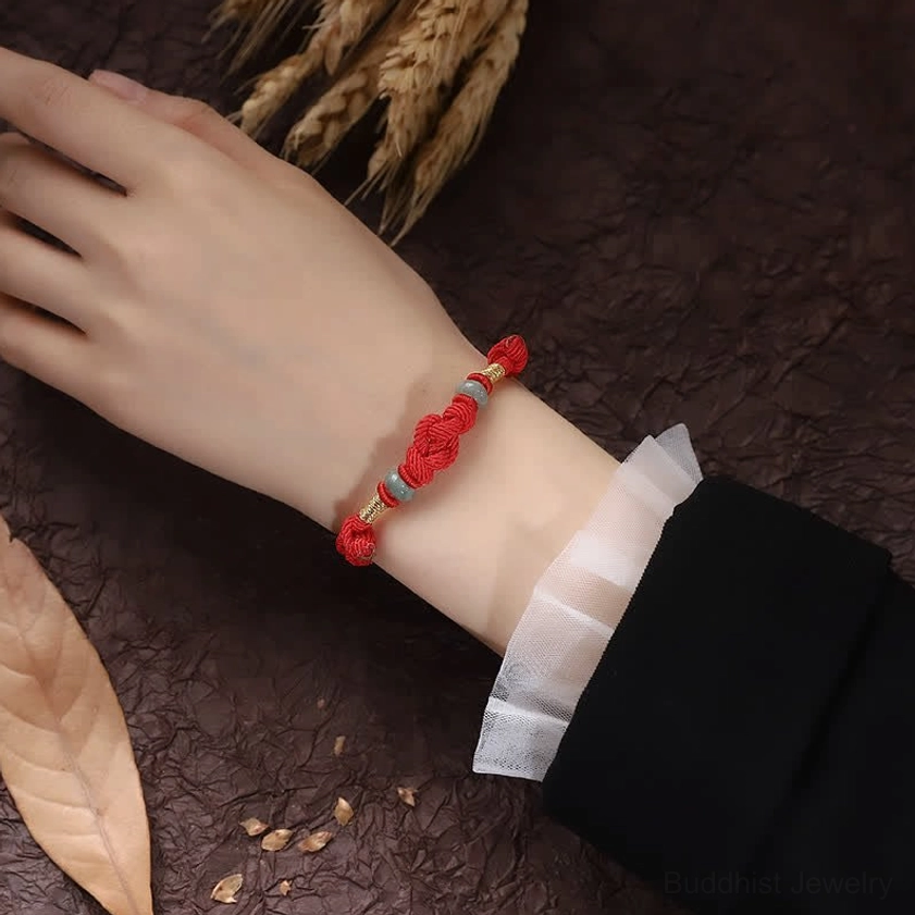 Red string jade bracelet for spiritual protection, luck and positive energy - Buddhist inspired handmade jewelry
