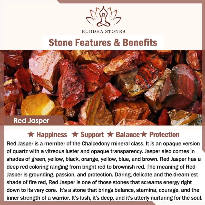 Red jasper stone benefits card - happiness balance protection grounding energy