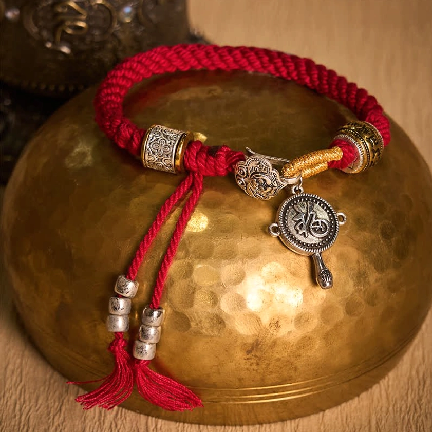 Red Buddhist Luck Bracelet Adjustable Fit Full View