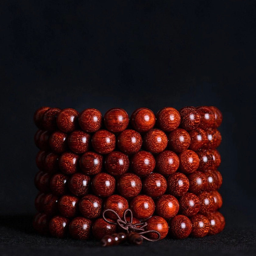 Red sandalwood prayer beads bracelet 108 bead traditional mala with meditation cord tassel