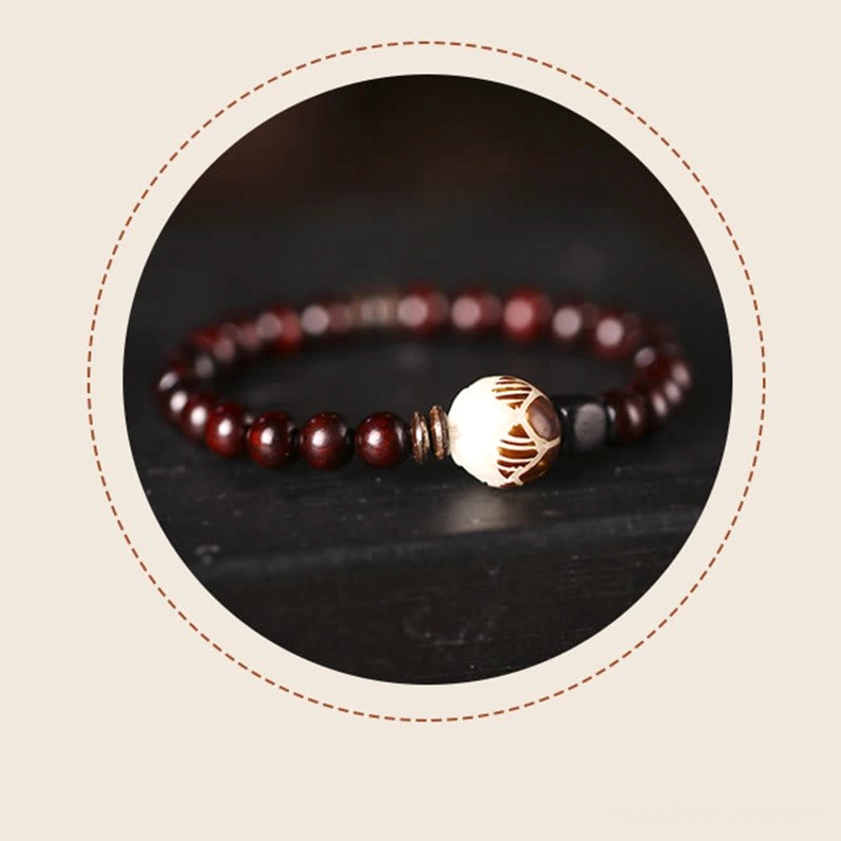 Red sandalwood bracelet gift presentation on elegant background, perfect for spiritual gift-giving and mindfulness-focused recipients