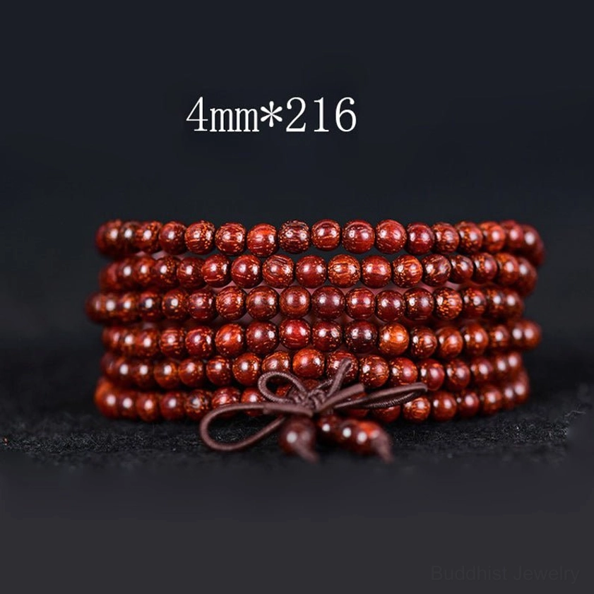 4mm 216-bead red sandalwood mala prayer beads bracelet, compact tiny beads in multi-layer stacked design