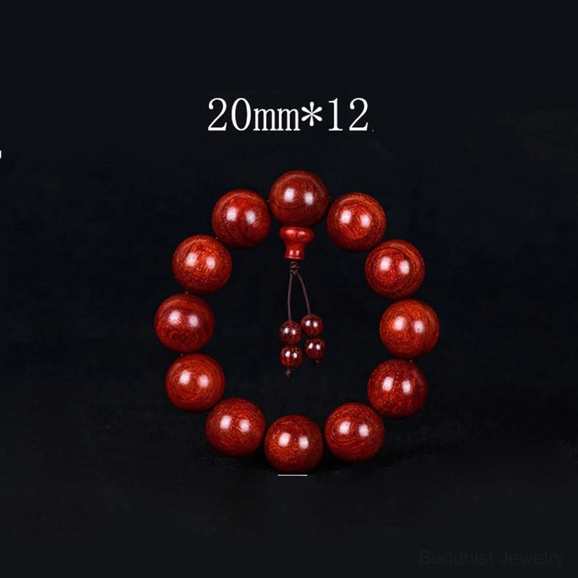 Red sandalwood prayer beads bracelet worn on wrist, everyday meditation jewelry styling