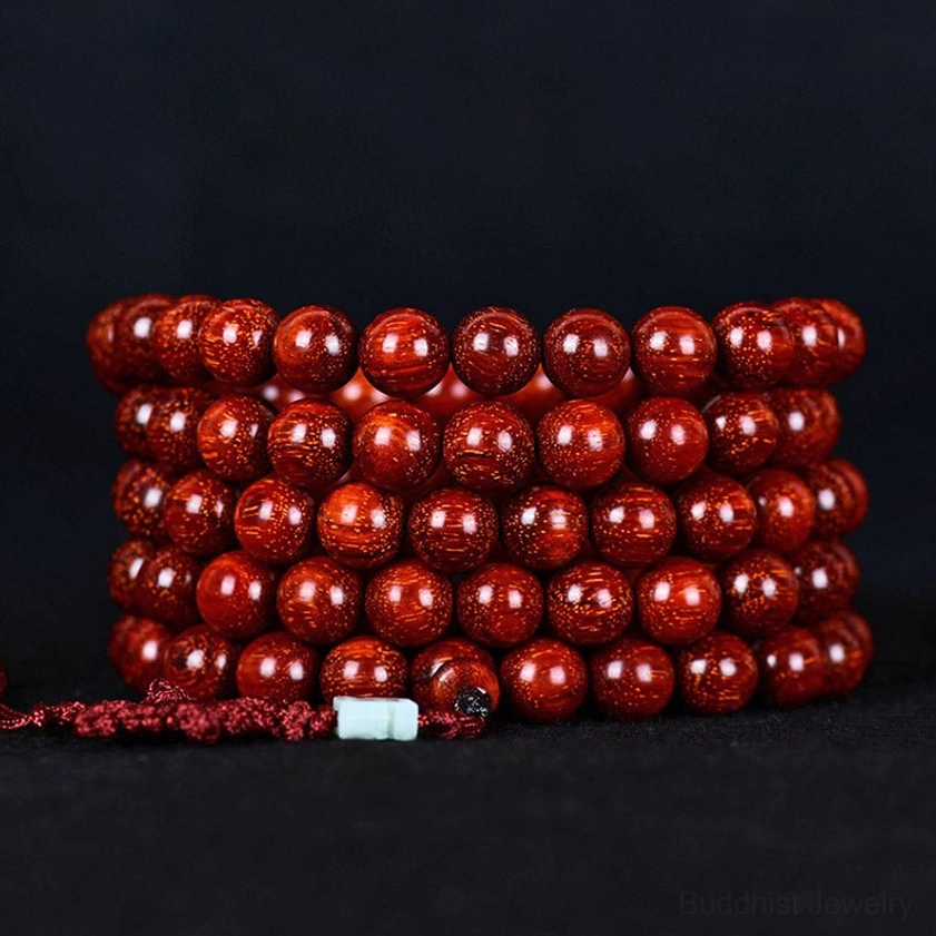 Red sandalwood buddhist mala beads bracelet natural color variations authentic wood patina