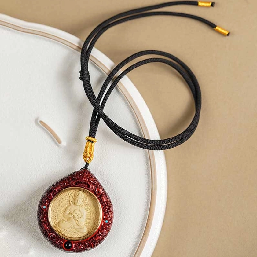 Red sandalwood Rooster Acalanatha Buddha necklace pendant protective guardian