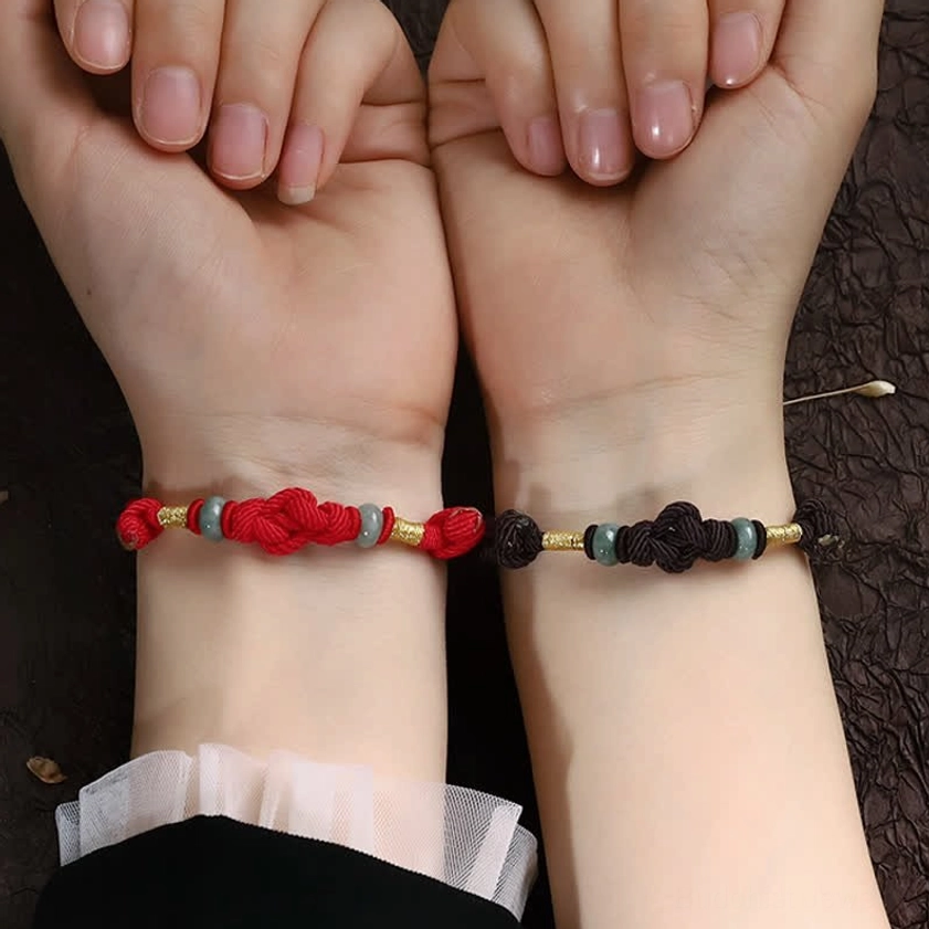 Red string jade bracelet fortune knot design for couples and spiritual practice