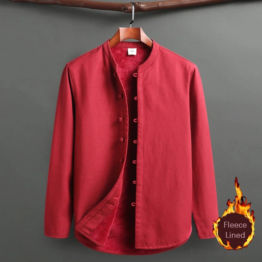 Red Tang Suit Jacket - Traditional Stand Collar with Frog Button Closure Detail