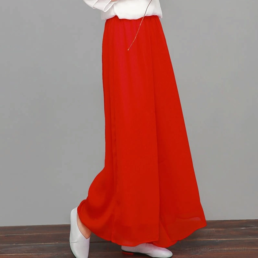 Red Zen meditation wide-leg pants solo piece comfortable elastic waistband for spiritual practice