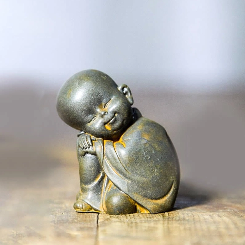 Leaning Resting Monk Statue - Iron Powder Resin Handcrafted Meditation Figurine with Peaceful Expression