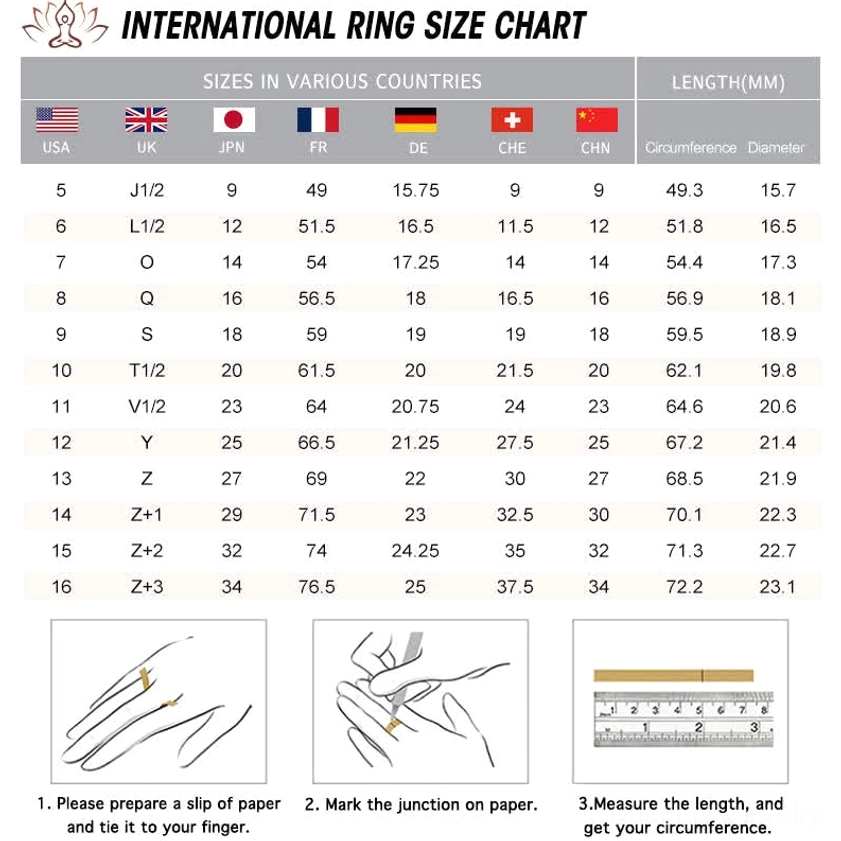International ring size chart and measuring guide for finding perfect fit, multi-national sizing standards and DIY measurement tutorial