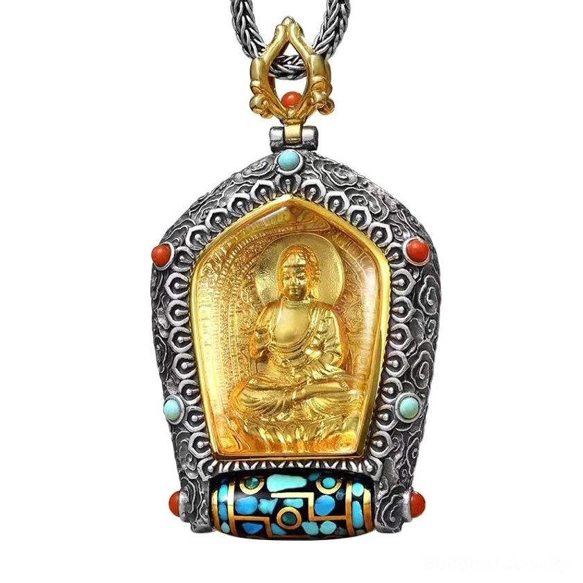 Rooster Acalanatha Buddha Natal Buddha pendant for spiritual protection and obstacle removal, aged copper with gold details