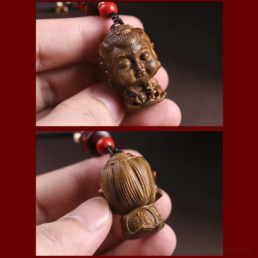 Rooster zodiac Acalanatha natal buddha sandalwood keychain with determination and spiritual guardian energy
