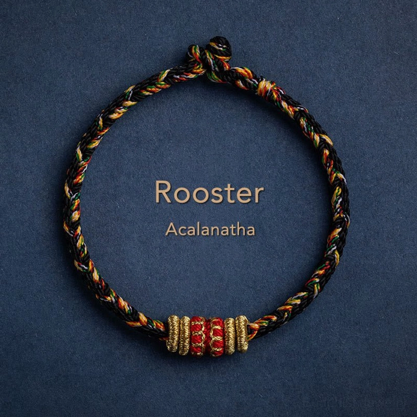 Rooster zodiac Acalanatha natal buddha handcrafted red braided string bracelet