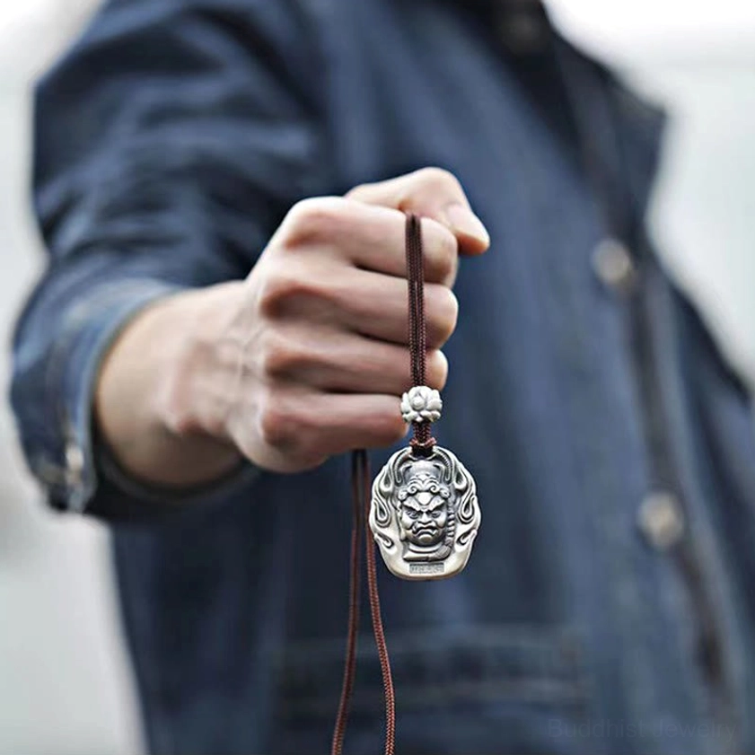 Rooster zodiac natal Buddha pendant - Acalanatha Buddha, matte silver Buddhist pendant for unwavering focus and transformation
