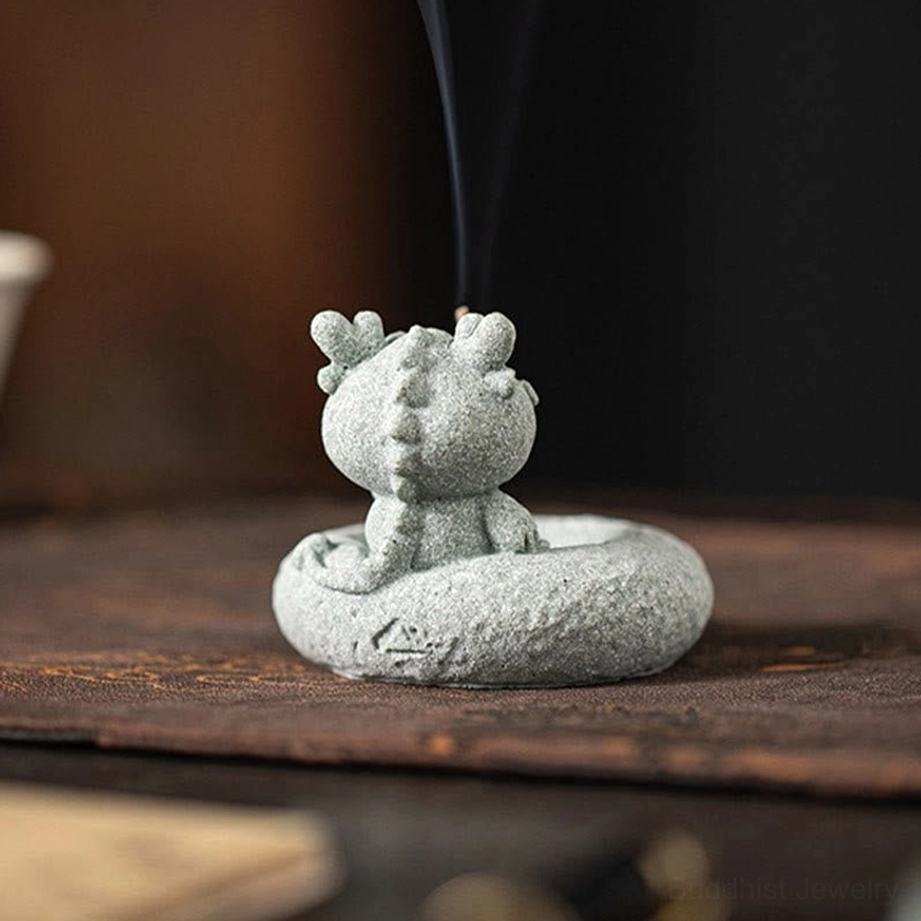 Rooster zodiac incense burner handcrafted green sandstone design