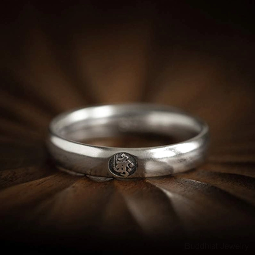 Rooster zodiac natal buddha sterling silver ring with observant embossed rooster emblem