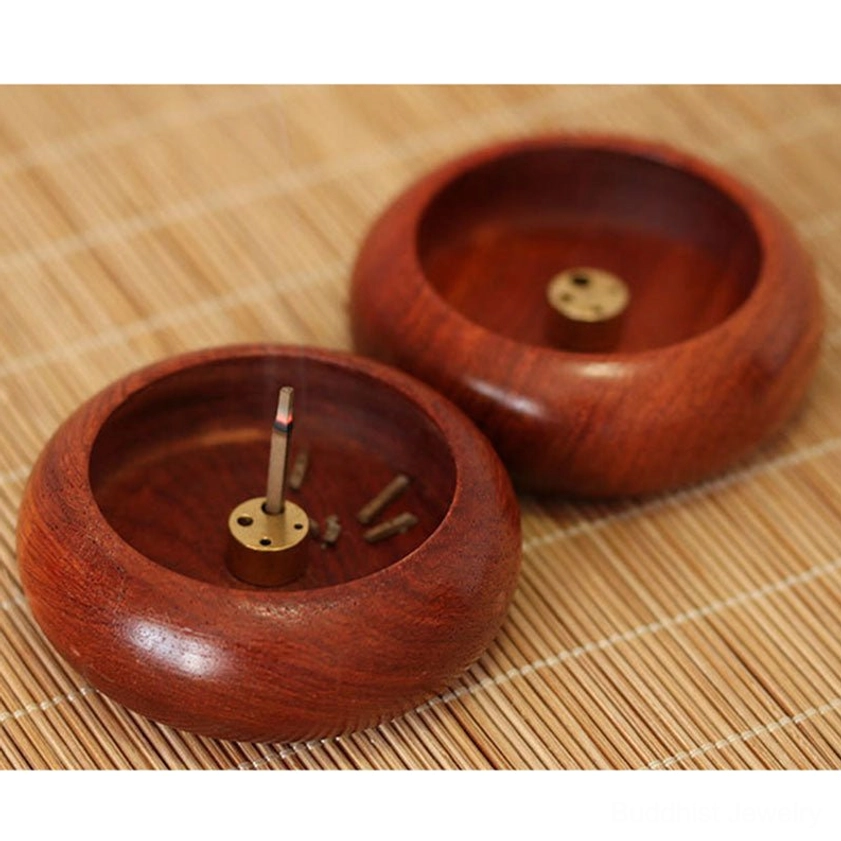 Rosewood meditation incense burner lifestyle shot in peaceful home setting, demonstrating Buddhist spiritual ambiance