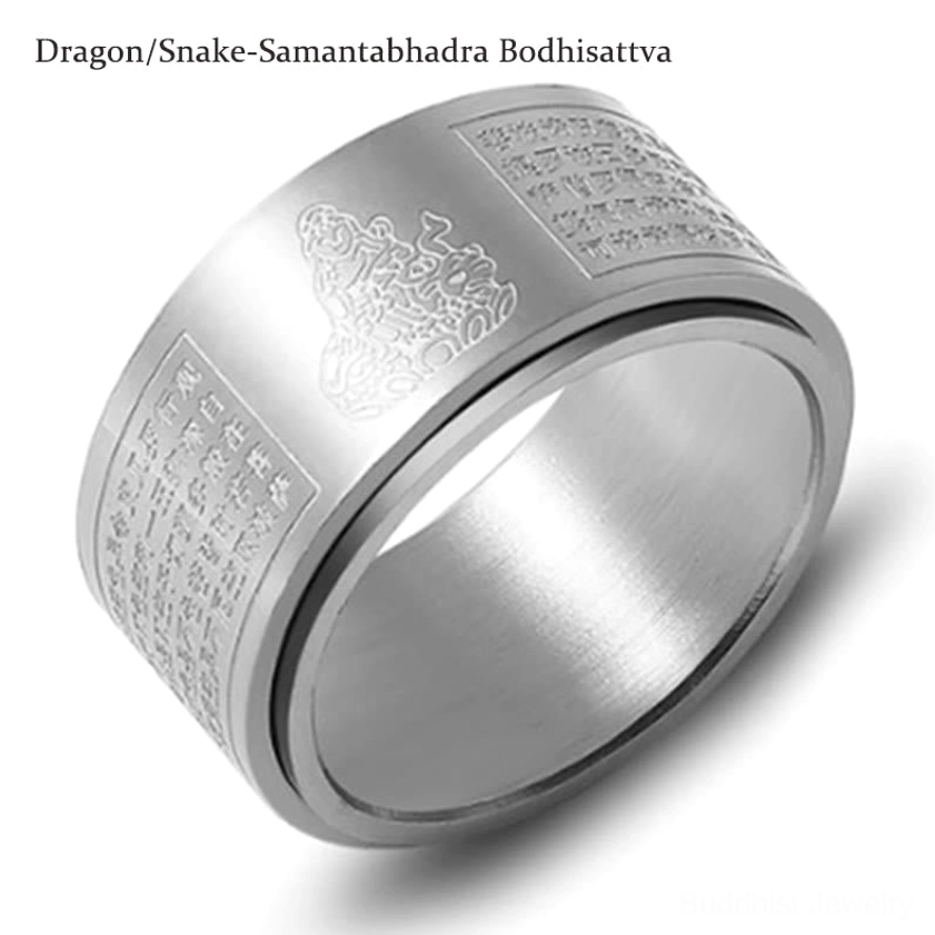 Rotating natal buddha ring with protective sutra text engraved band