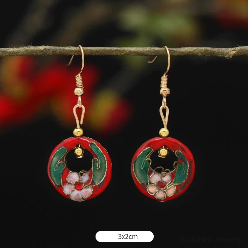 Round light blue flower enamel earrings size 3.0x2.0cm with delicate Buddhist lotus design