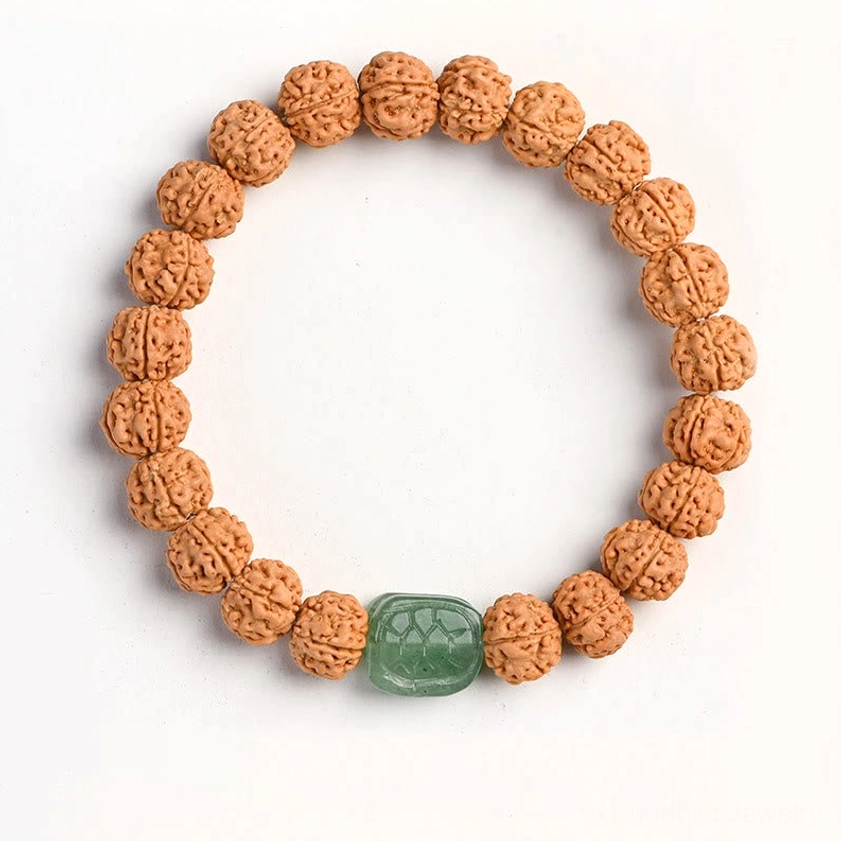 Rudraksha bodhi bracelet with green aventurine tortoise shell design for harmony energy
