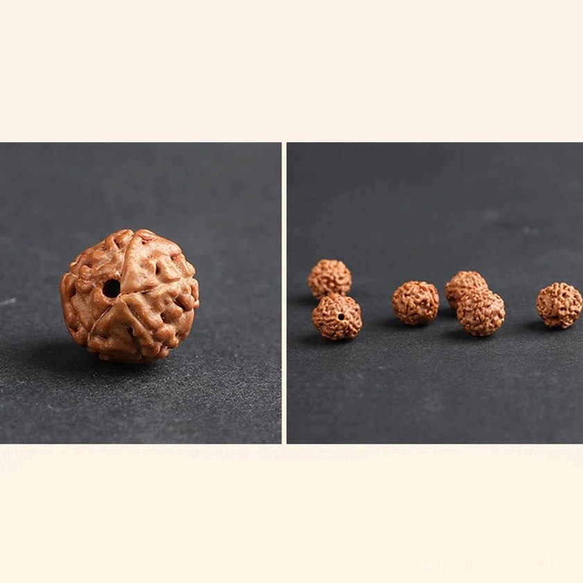 Authentic Rudraksha Bodhi seed bracelet with hand-carved wooden Pixiu accent bead