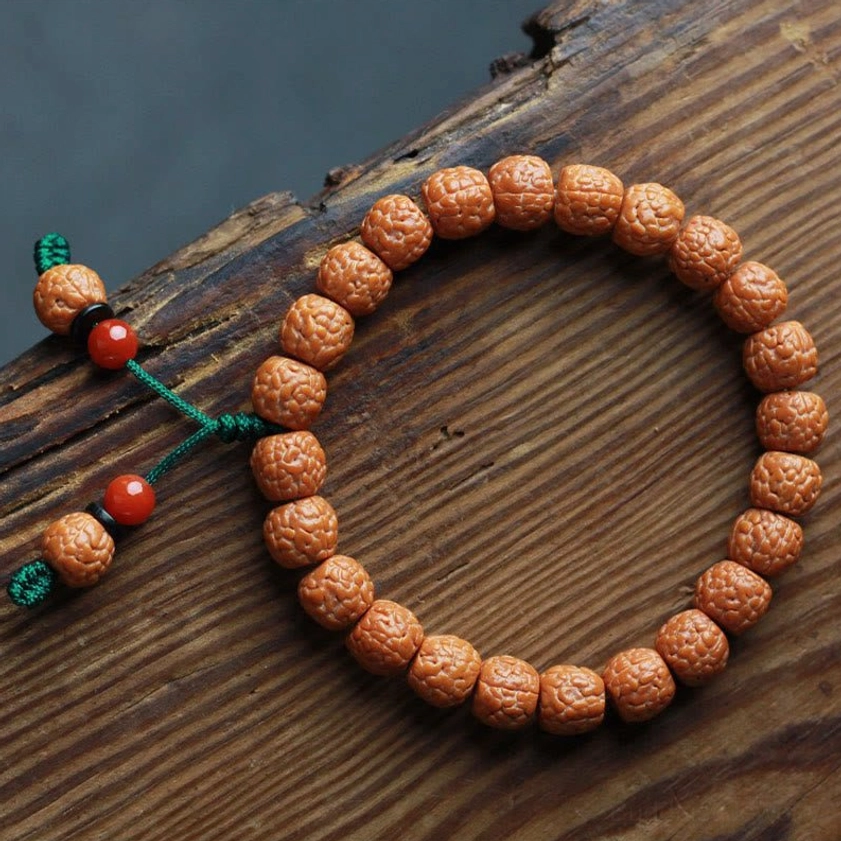 Sacred Buddhist Rudraksha Bodhi seed bracelet showing full circular bead loop design