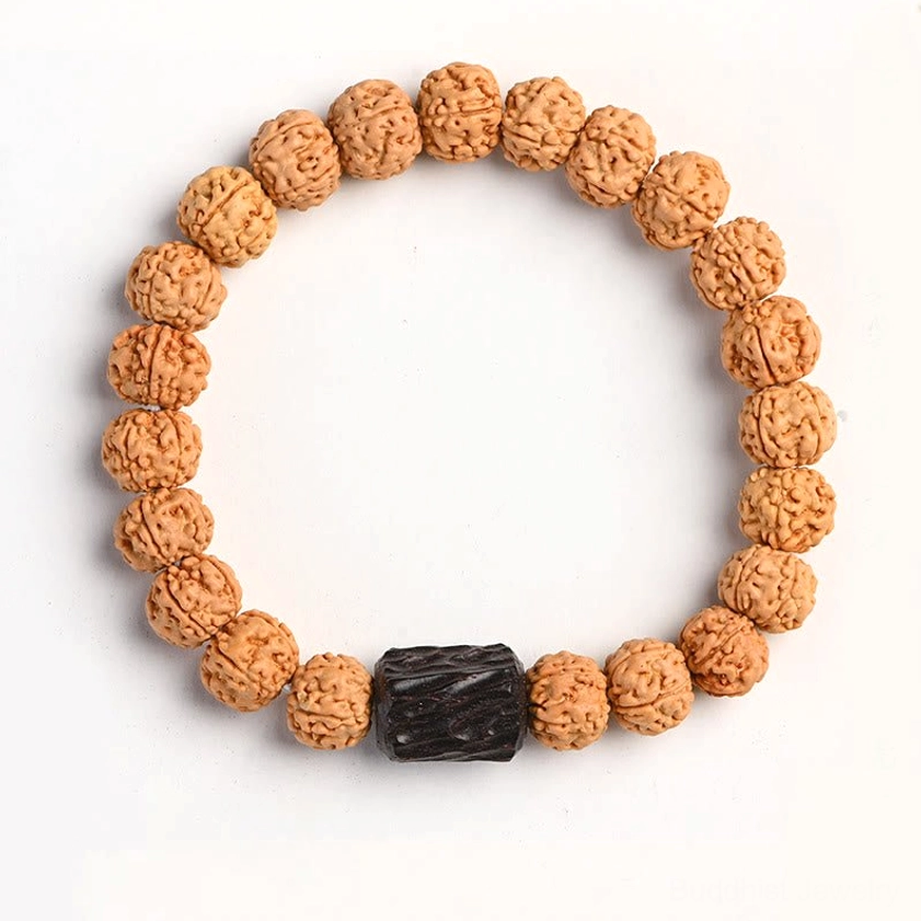 Rudraksha bodhi bracelet with ebony wood beads for grounding and spiritual connection