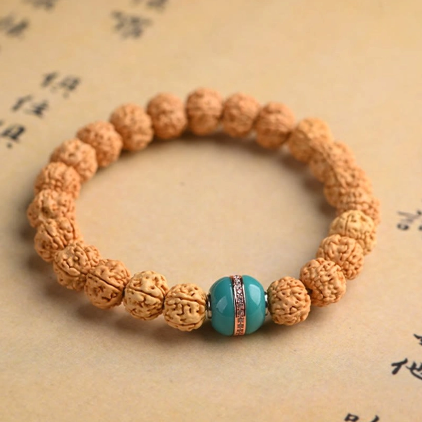 Premium handmade rudraksha bodhi seed bracelet with natural elastic string construction