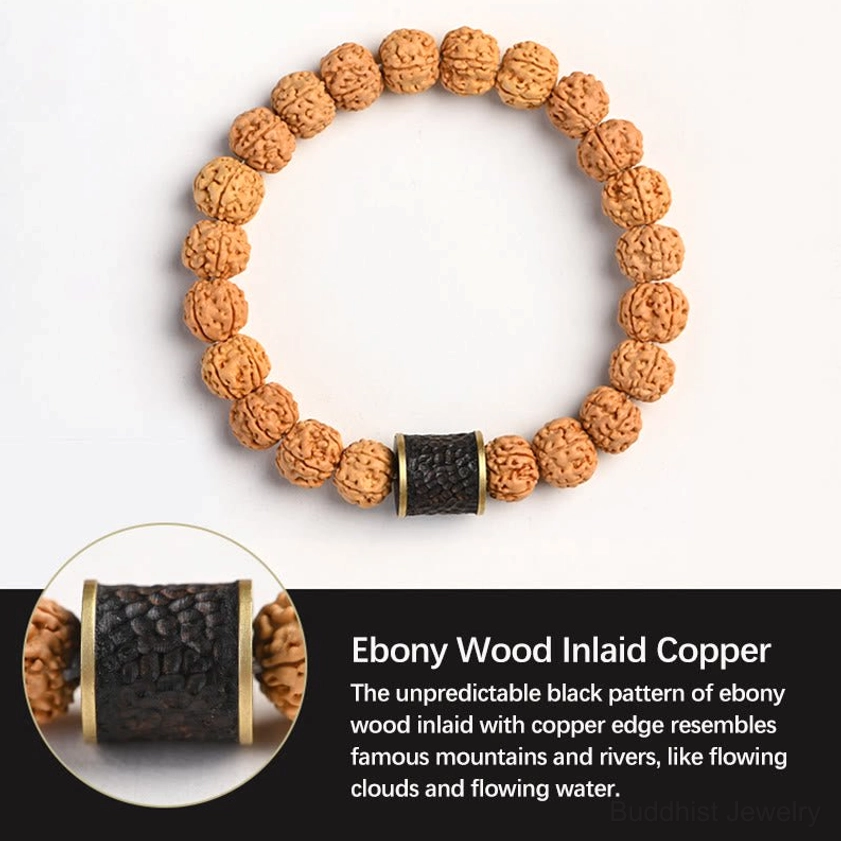 Natural rudraksha bodhi bracelet with multiple gemstone and metal accent options