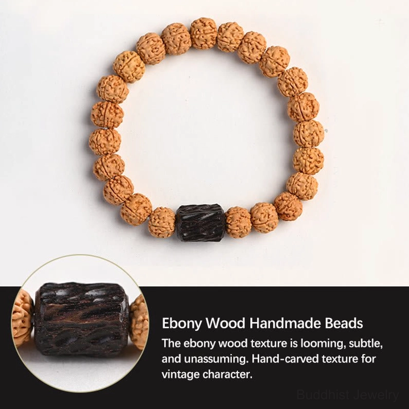 Handcrafted rudraksha bodhi seed bracelet showcasing natural material quality and artistry