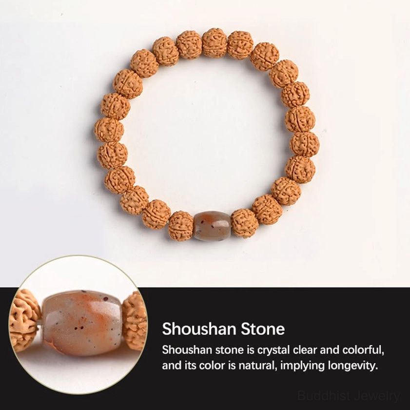 Rudraksha bodhi seed bracelet with hetian jade accent for prosperity and balance