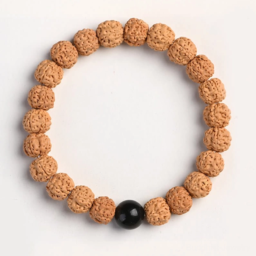 Rudraksha bodhi bracelet with gold sheen obsidian accent stone for protection energy