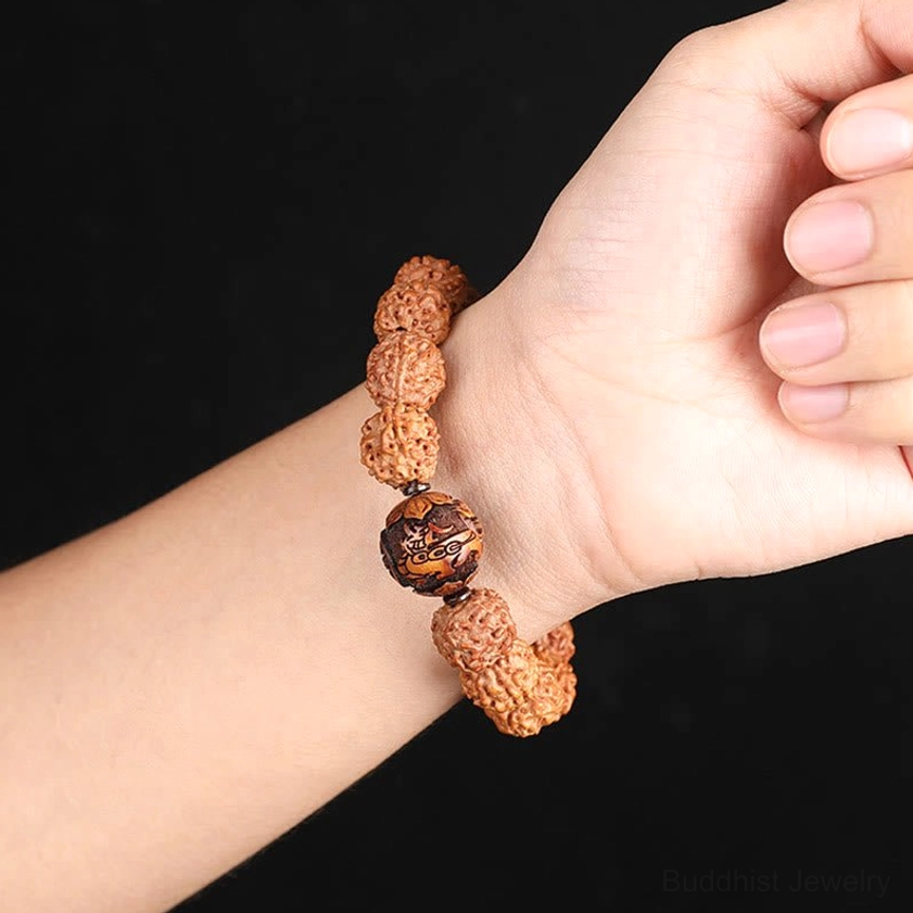 Rudraksha Bodhi Seed Pixiu Buddhist bracelet for wealth luck and spiritual protection