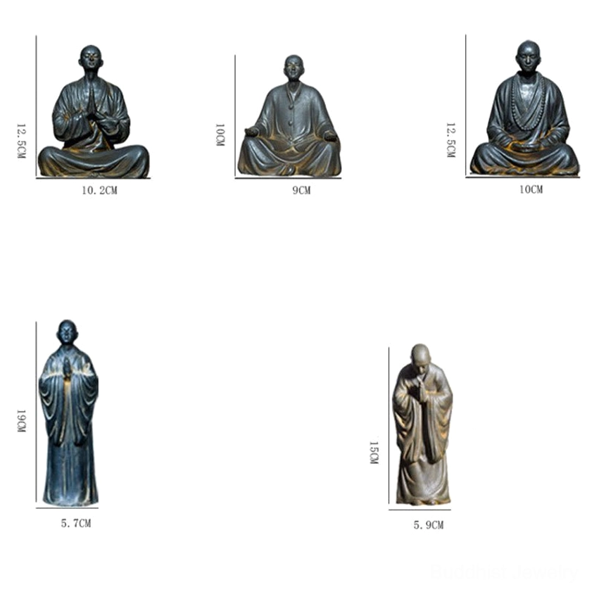 Rustic Bronze Finish Meditation Monk Statue - Handcrafted Buddhist Spiritual Statue with Aged Patina
